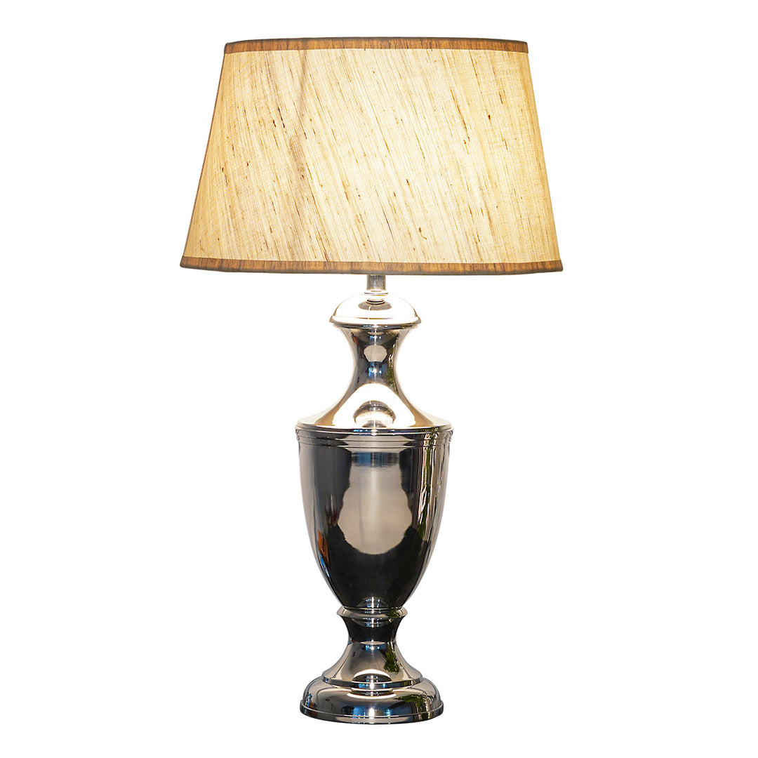 EMLYN Chrome Finish Metal Table Lamp With Cotton Shade