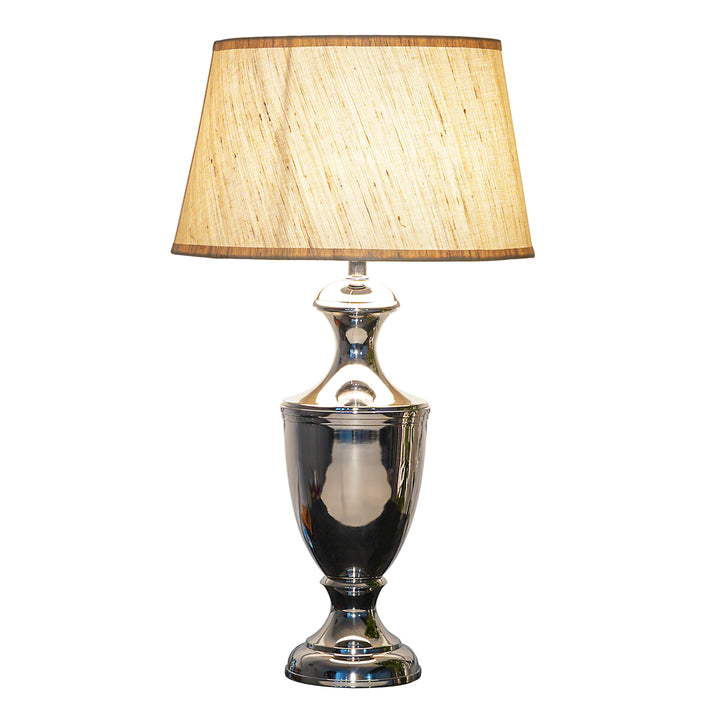 EMLYN Chrome Finish Metal Table Lamp With Cotton Shade
