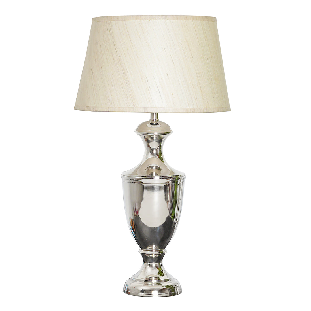 EMLYN Chrome Finish Metal Table Lamp With Cotton Shade