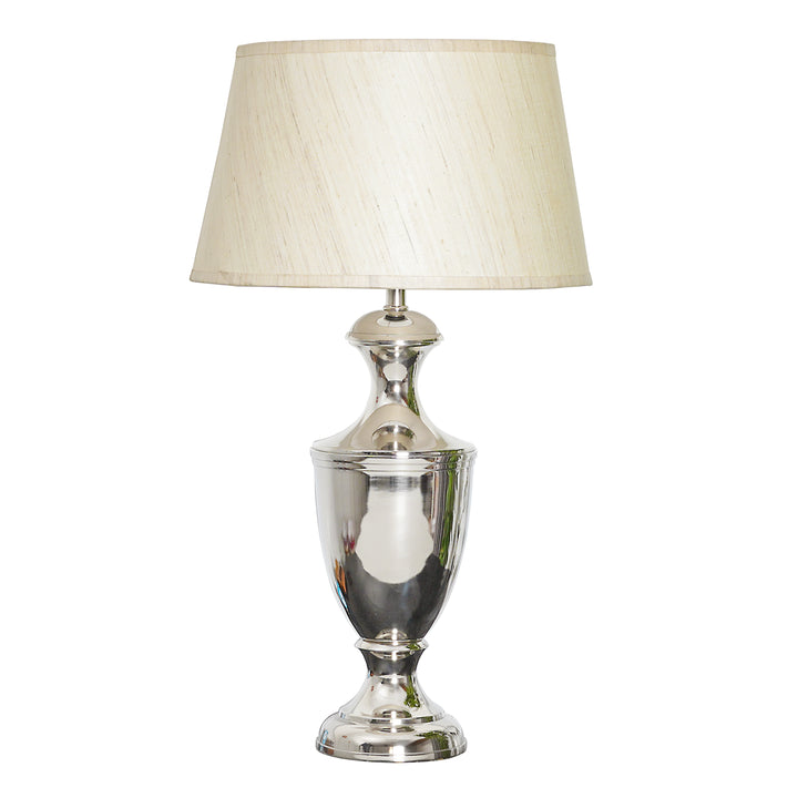 EMLYN Chrome Finish Metal Table Lamp With Cotton Shade