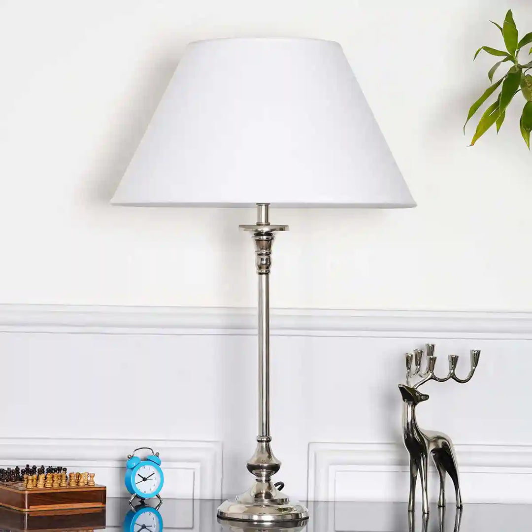 Fitzroy Chrome Finish Metal Table Lamp With Cotton White Shade