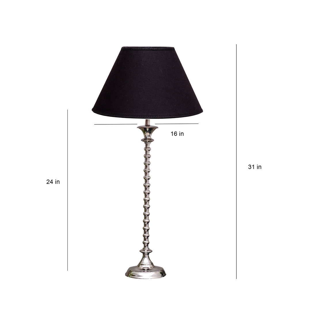IPSWICH CARLTON Nickel Finish Metal Table Lamp with Black Cotton Fabric Shade | Modern Bedside Lamp for Bedroom, Living Room, Study & Home Decor