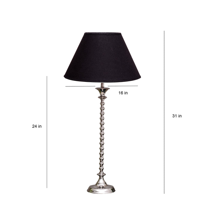 IPSWICH CARLTON Nickel Finish Metal Table Lamp with Black Cotton Fabric Shade | Modern Bedside Lamp for Bedroom, Living Room, Study & Home Decor