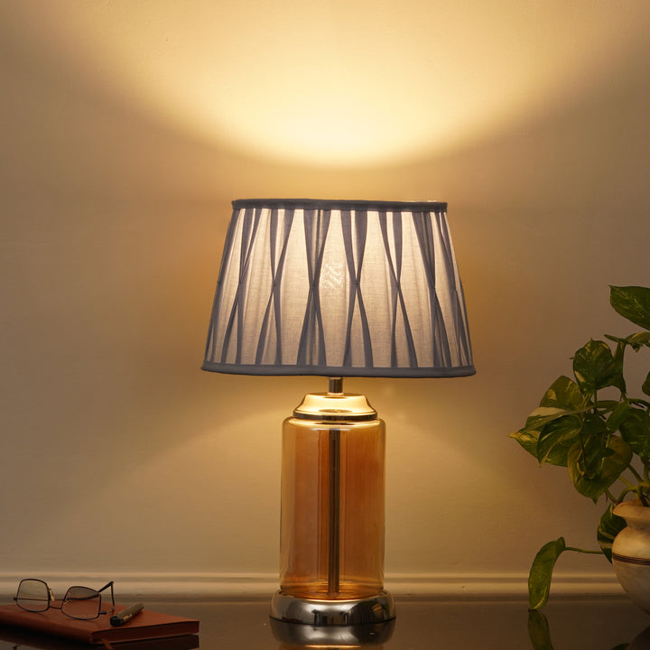 DUFFIELD Amber Glass Table Lamp With  Cotton Shade