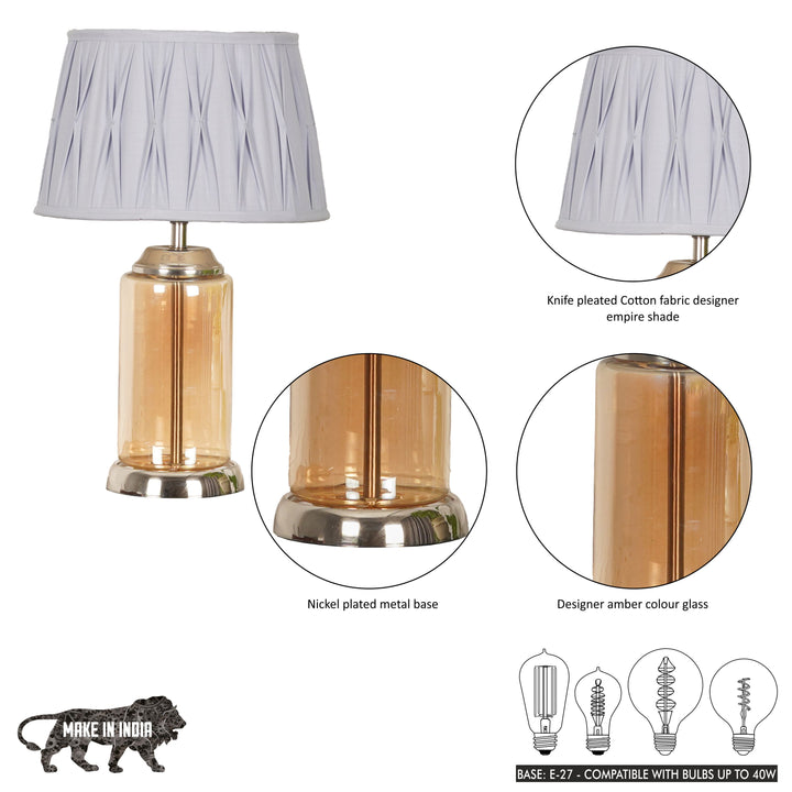 DUFFIELD Amber Glass Table Lamp With  Cotton Shade
