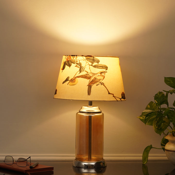 DUFFIELD Amber Glass Table Lamp With  Cotton Shade