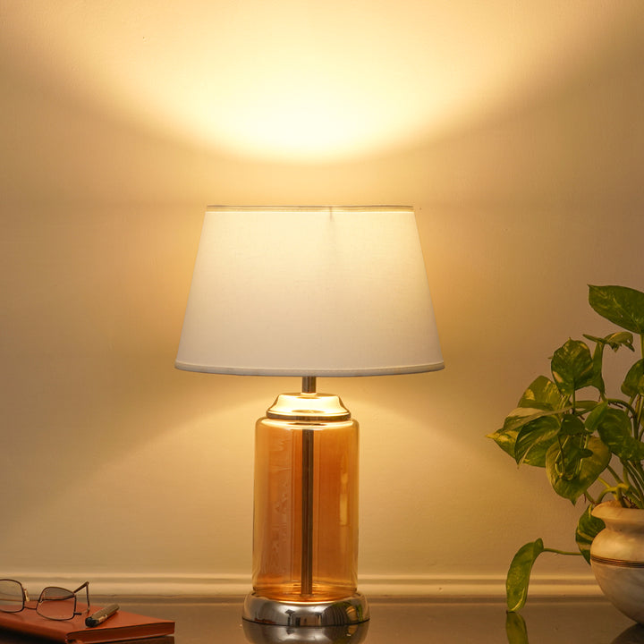 DUFFIELD Amber Glass Table Lamp With  Cotton Shade