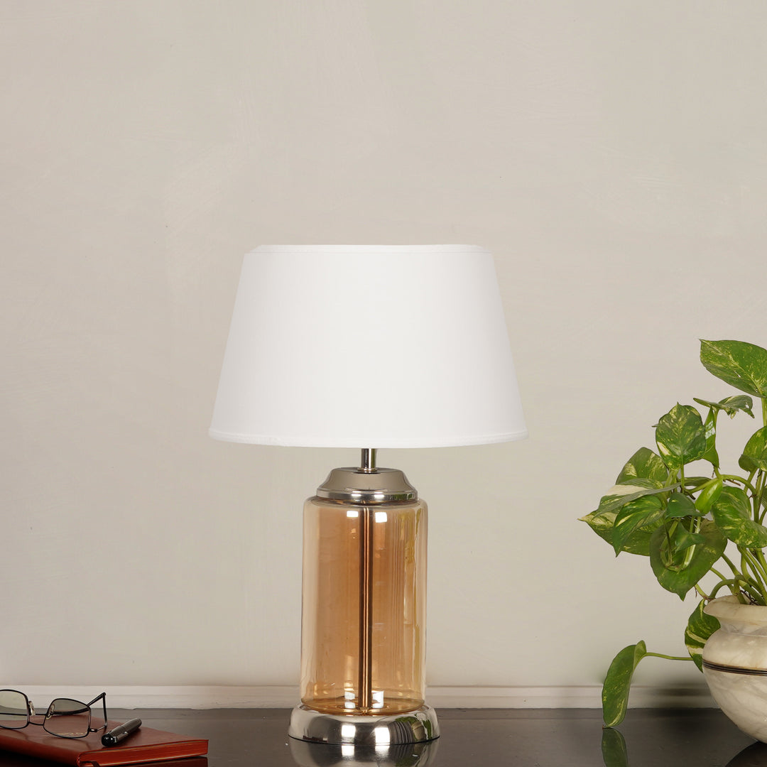 DUFFIELD Amber Glass Table Lamp With  Cotton Shade