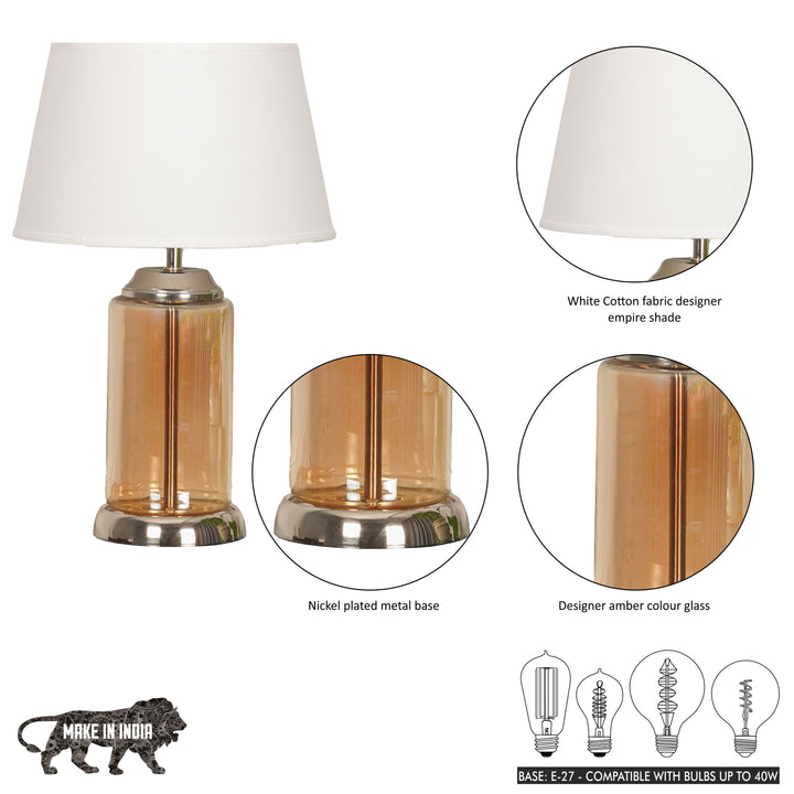 DUFFIELD Amber Glass Table Lamp With  Cotton Shade
