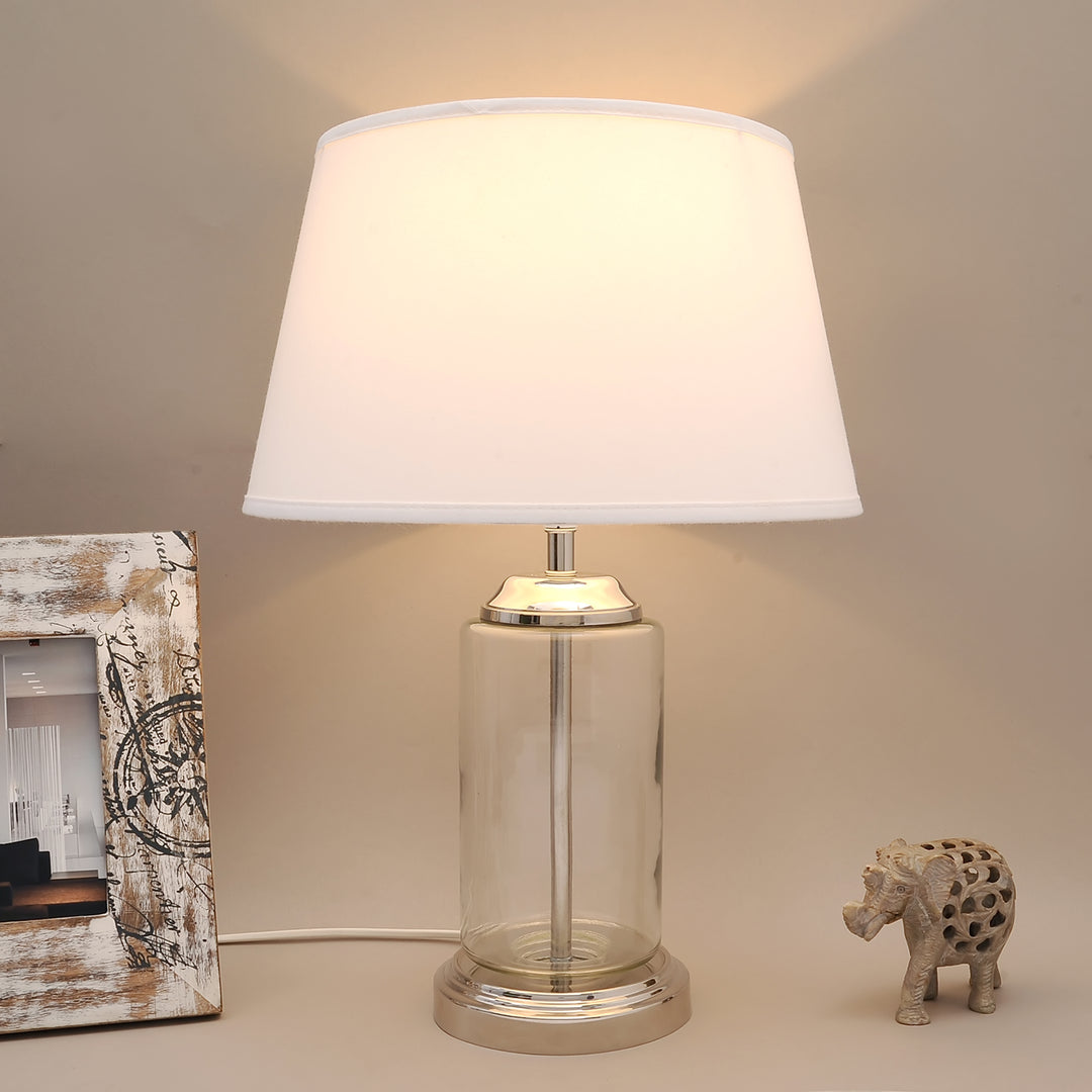 DUFFIELD Clear Glass Table Lamp With Beige Cotton Shade