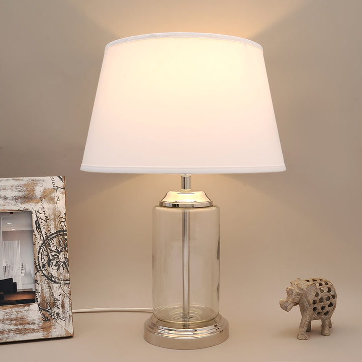 DUFFIELD Clear Glass Table Lamp With Beige Cotton Shade