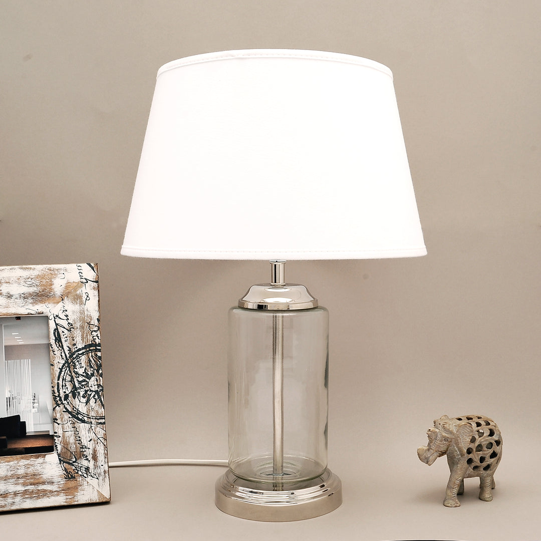DUFFIELD Clear Glass Table Lamp With Beige Cotton Shade