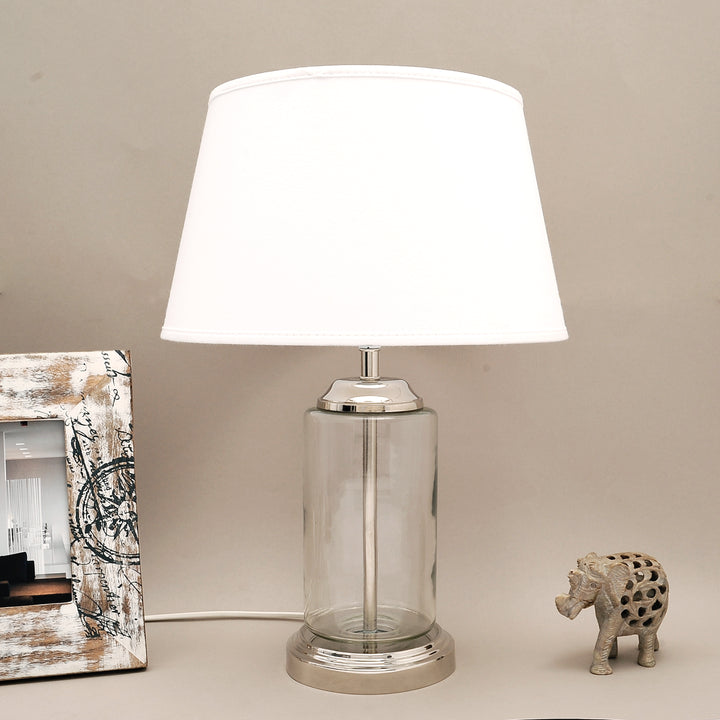 DUFFIELD Clear Glass Table Lamp With Beige Cotton Shade