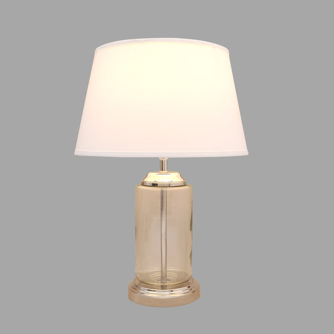 DUFFIELD Clear Glass Table Lamp With Beige Cotton Shade