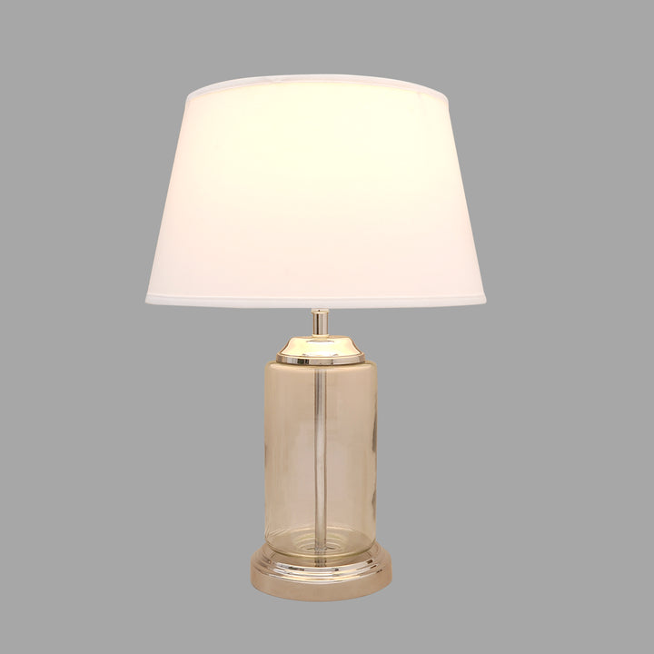 DUFFIELD Clear Glass Table Lamp With Beige Cotton Shade