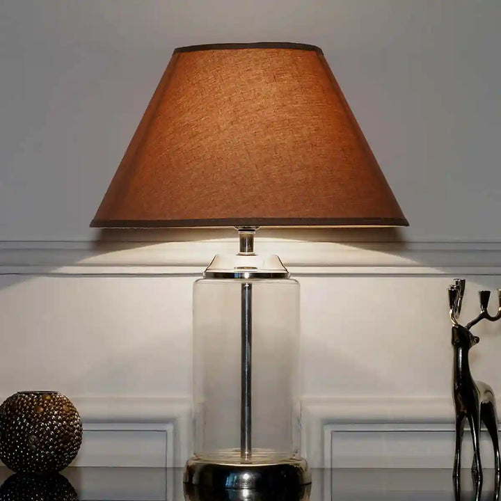 Duffield Clear Glass Table Lamp With Beige Cotton Shade