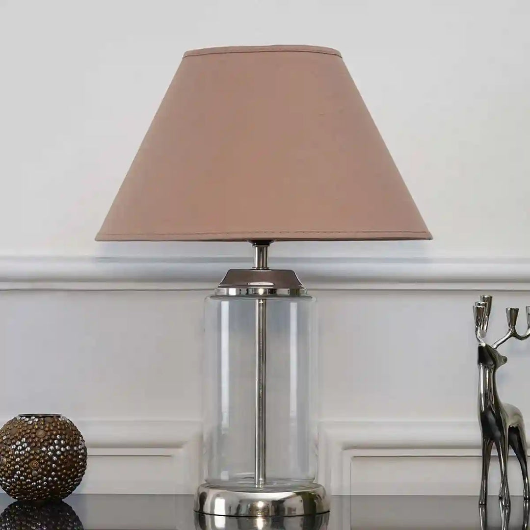 Duffield Clear Glass Table Lamp With Beige Cotton Shade