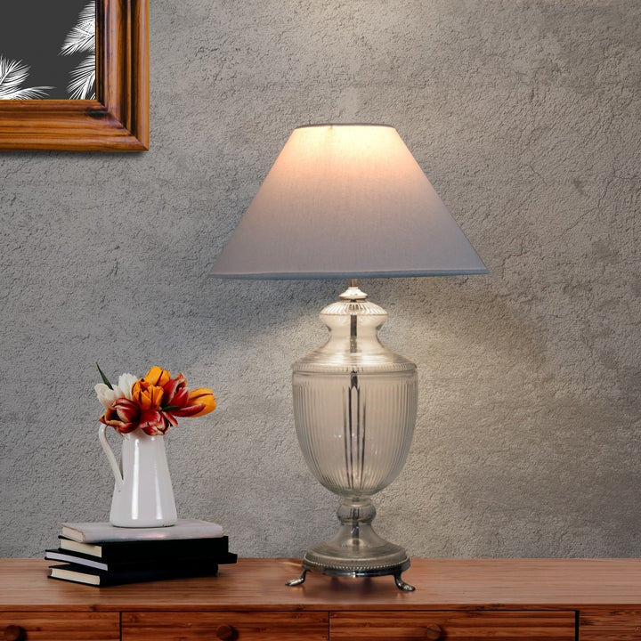 Orris Clear Glass Table Lamp With White Cotton Shade