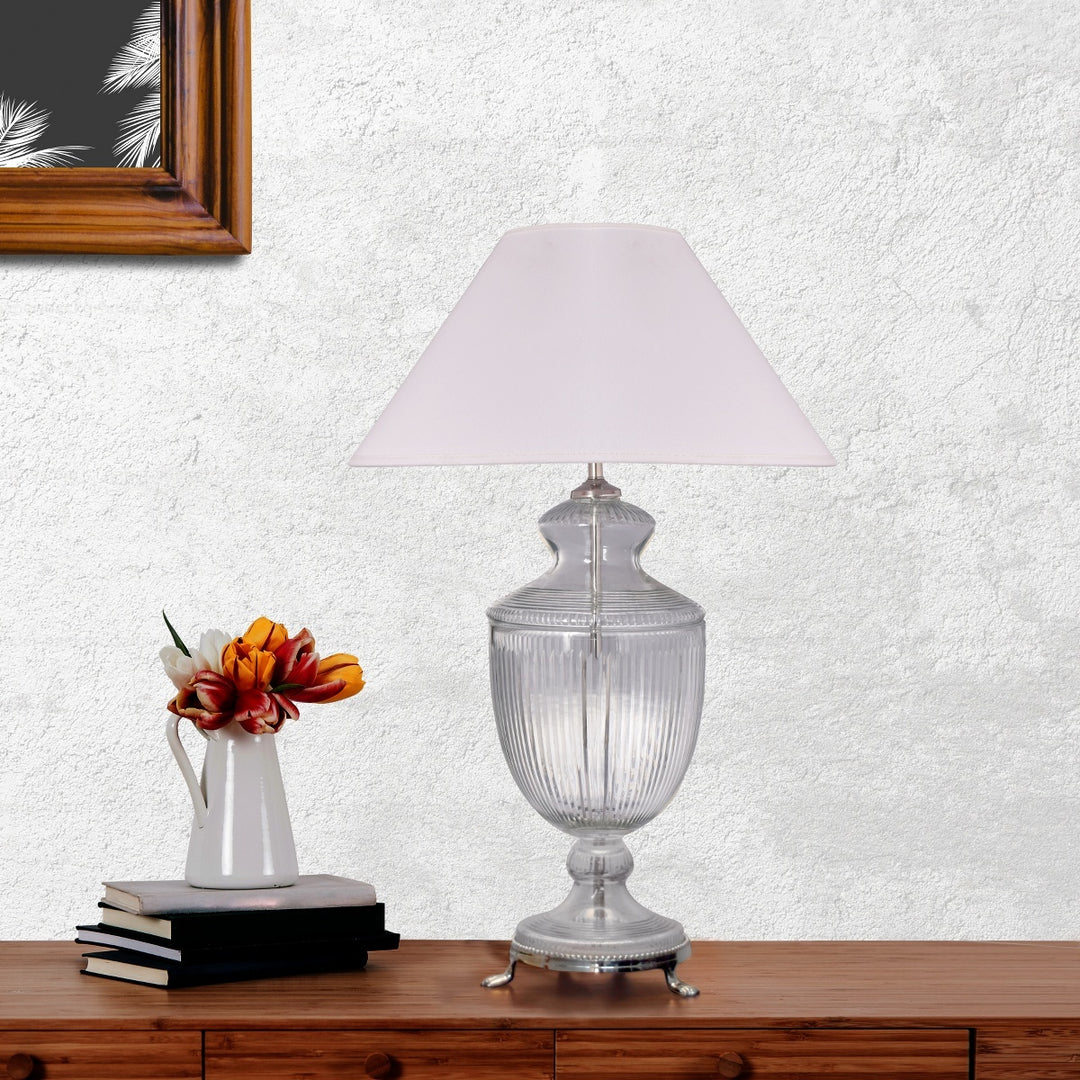 Orris Clear Glass Table Lamp With White Cotton Shade