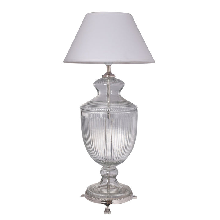 Orris Clear Glass Table Lamp With White Cotton Shade