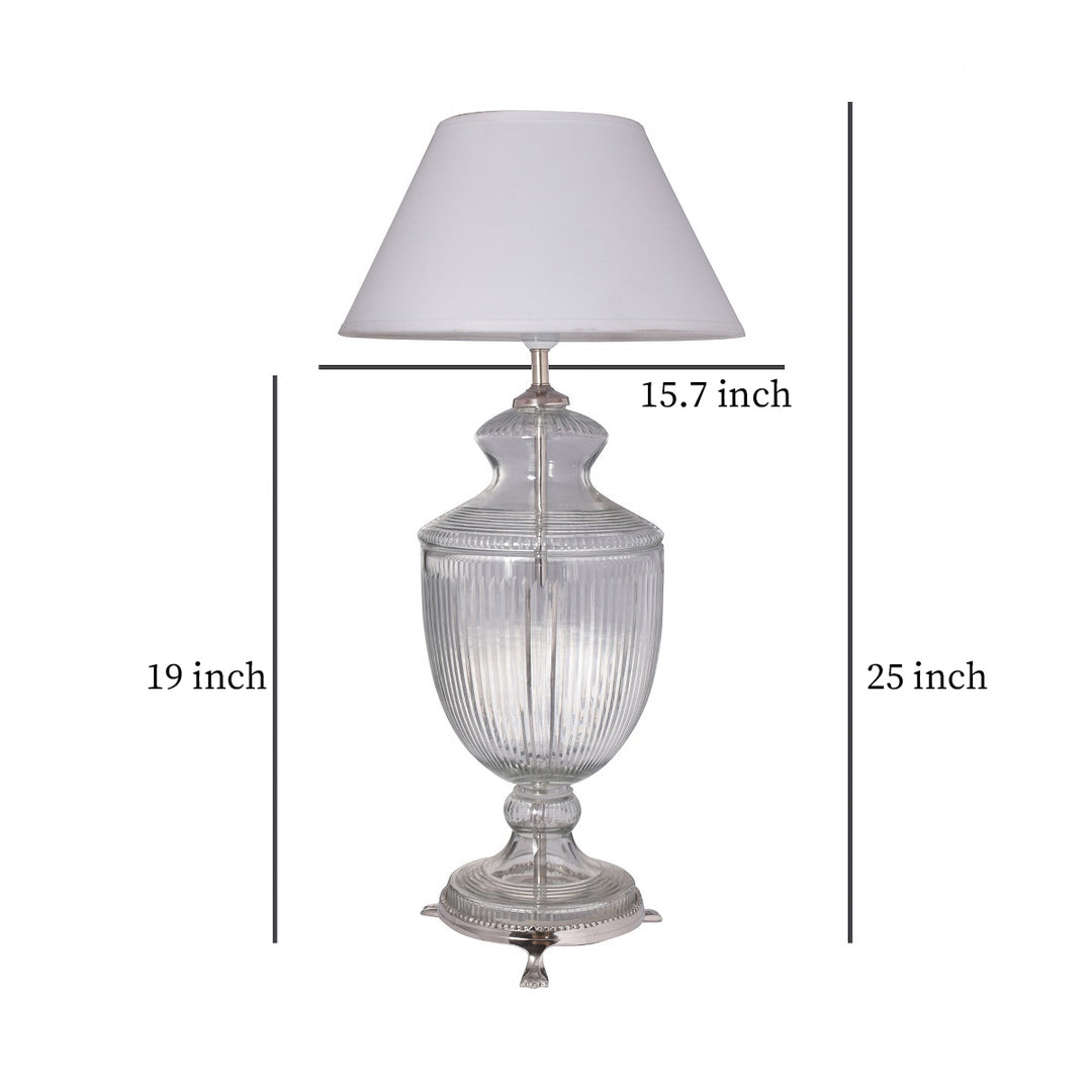 Orris Clear Glass Table Lamp With White Cotton Shade