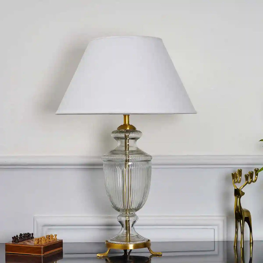 Oleana hand cut glass and brass casted base Table Lamp With Off White Cotton Shade