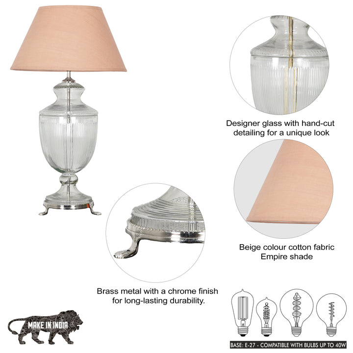 ORRIS Clear Glass Table Lamp With White Cotton Shade