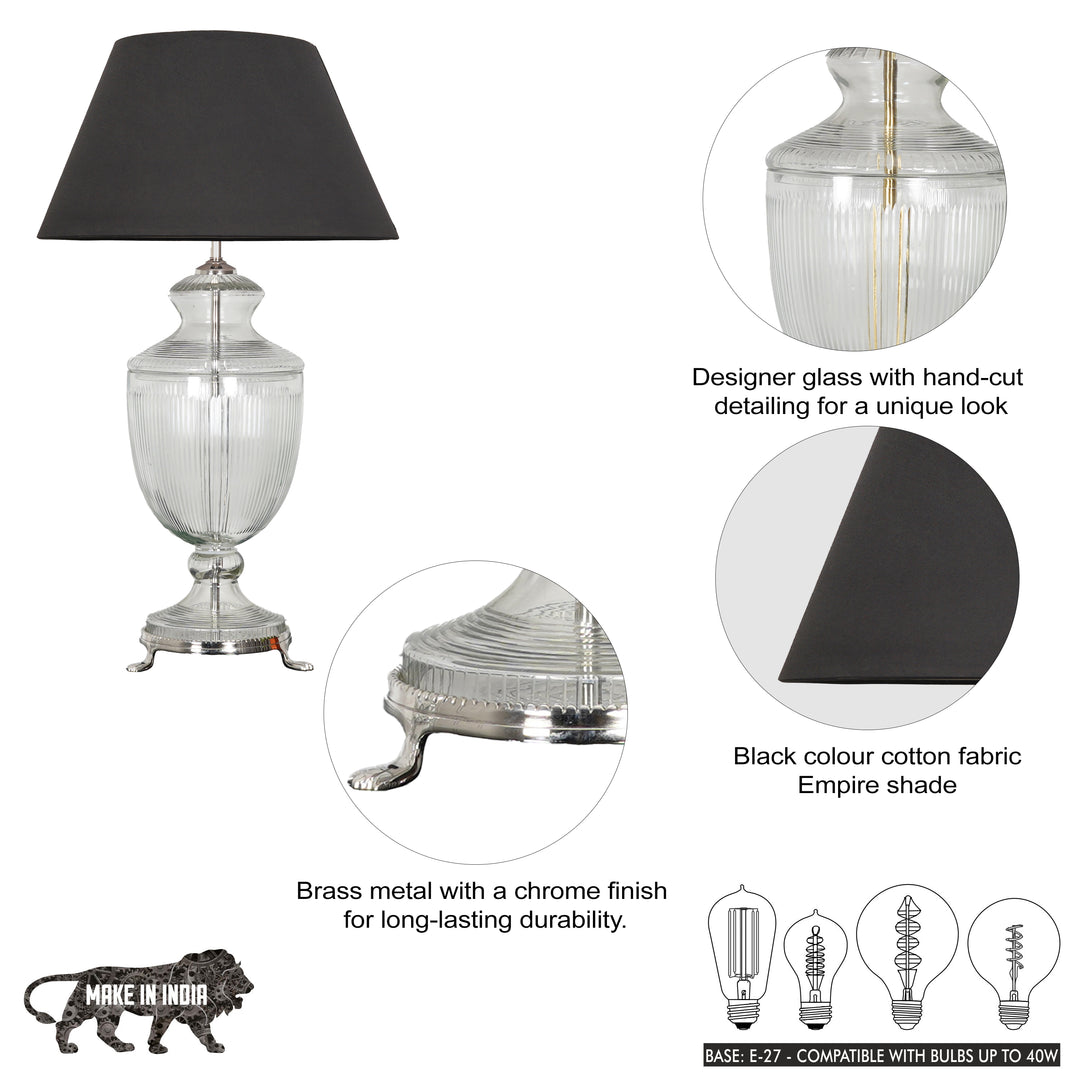 ORRIS Clear Glass Table Lamp With White Cotton Shade