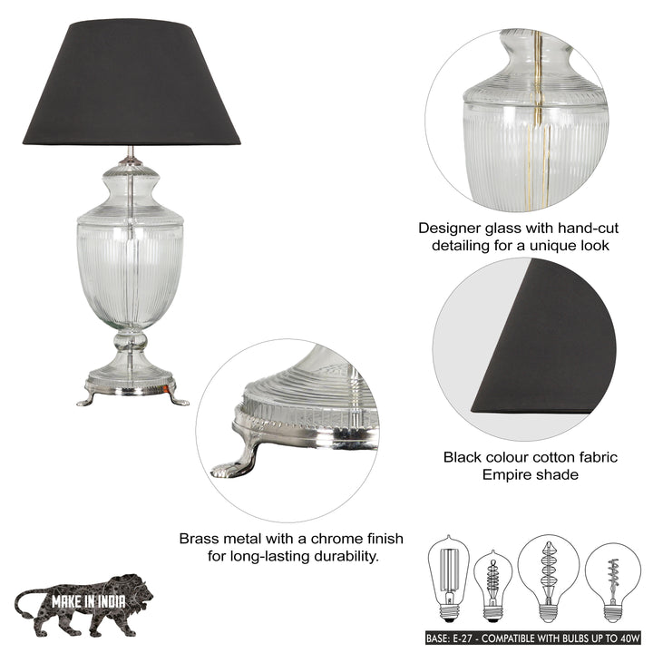 ORRIS Clear Glass Table Lamp With White Cotton Shade