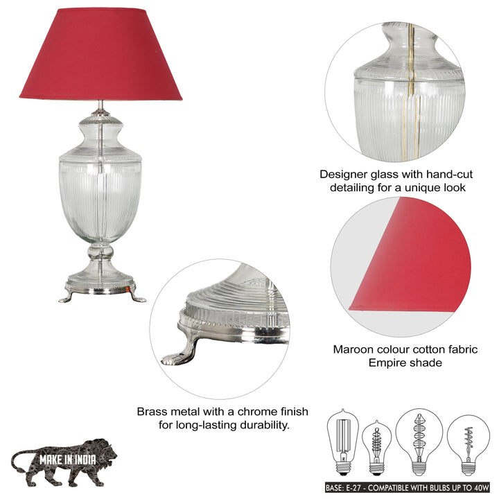 ORRIS Clear Glass Table Lamp With White Cotton Shade