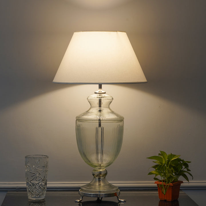 ORRIS Clear Glass Table Lamp With White Cotton Shade