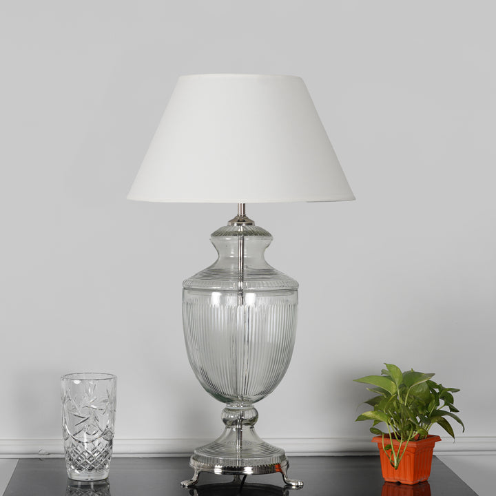 ORRIS Clear Glass Table Lamp With White Cotton Shade