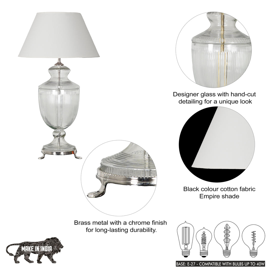ORRIS Clear Glass Table Lamp With White Cotton Shade