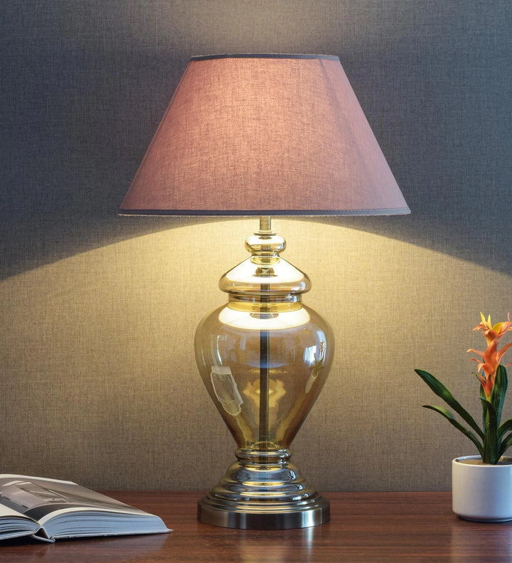 SYRACUSE champagne Glass Table Lamp With Cotton Shade