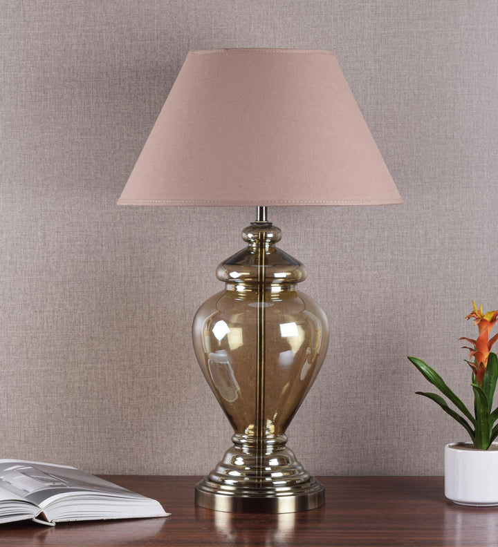 SYRACUSE champagne Glass Table Lamp With Cotton Shade