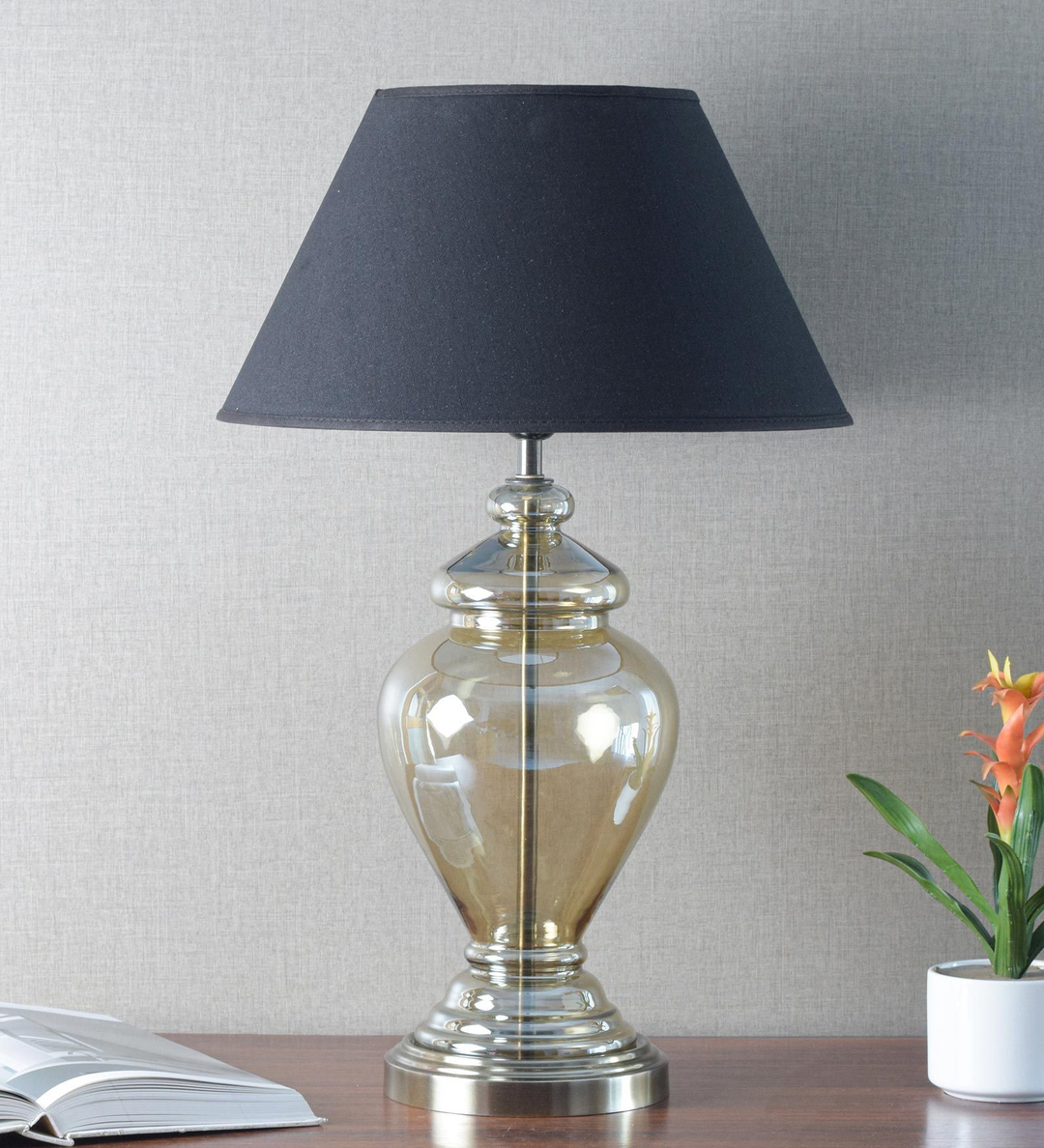 SYRACUSE champagne Glass Table Lamp With Cotton Shade