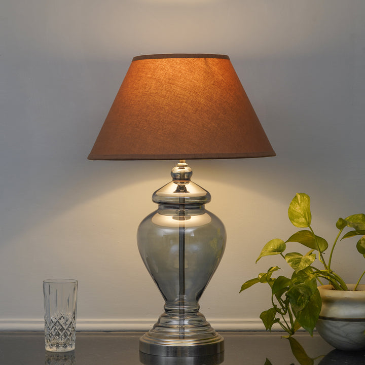 SYRACUSE Blue Glass Table Lamp With White Beige Cotton Shade