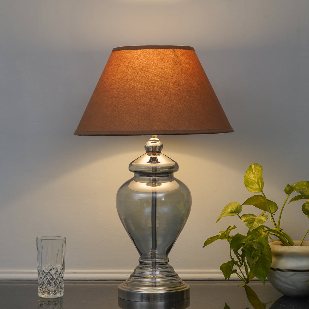 SYRACUSE Blue Glass Table Lamp With White Beige Cotton Shade
