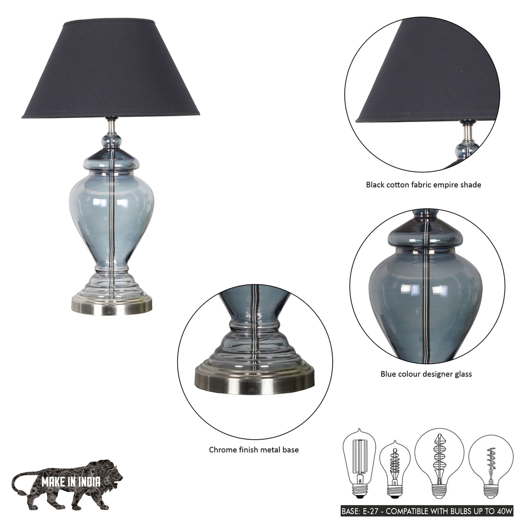 SYRACUSE Blue Glass Table Lamp With White Beige Cotton Shade
