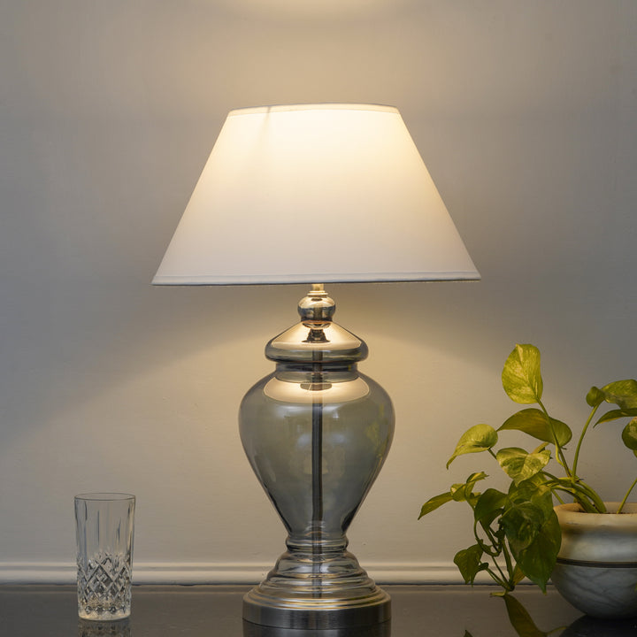 SYRACUSE Blue Glass Table Lamp With White Beige Cotton Shade