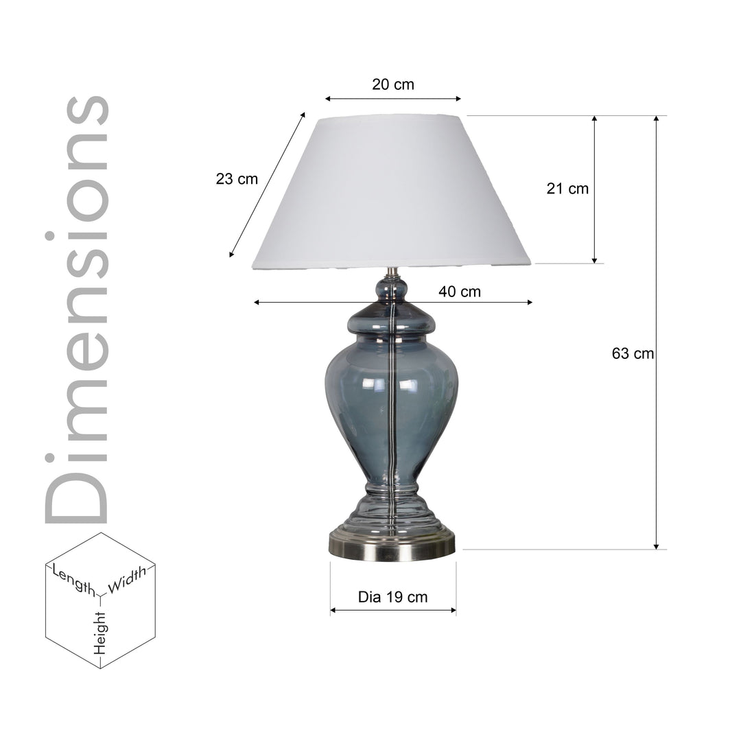 SYRACUSE Blue Glass Table Lamp With White Beige Cotton Shade