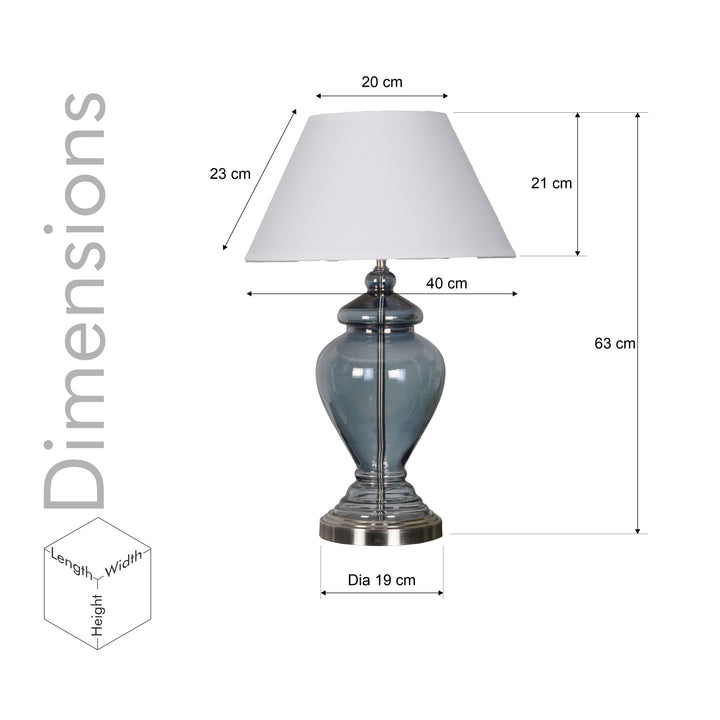 SYRACUSE Blue Glass Table Lamp With White Beige Cotton Shade