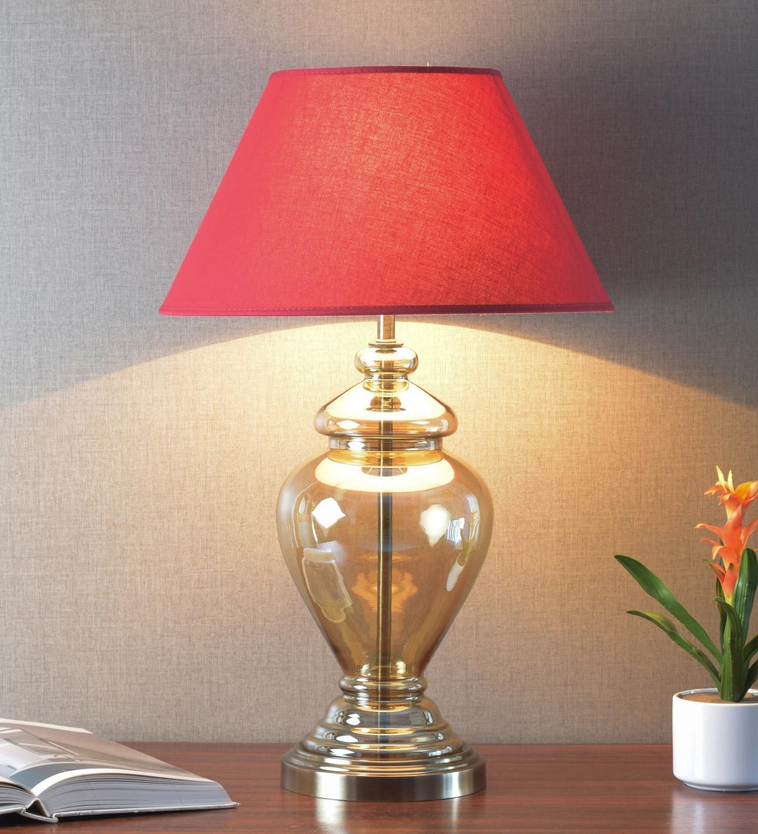 SYRACUSE champagne Glass Table Lamp With Cotton Shade