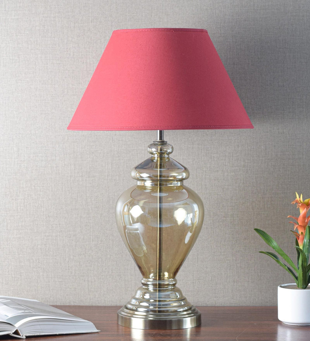 SYRACUSE champagne Glass Table Lamp With Cotton Shade