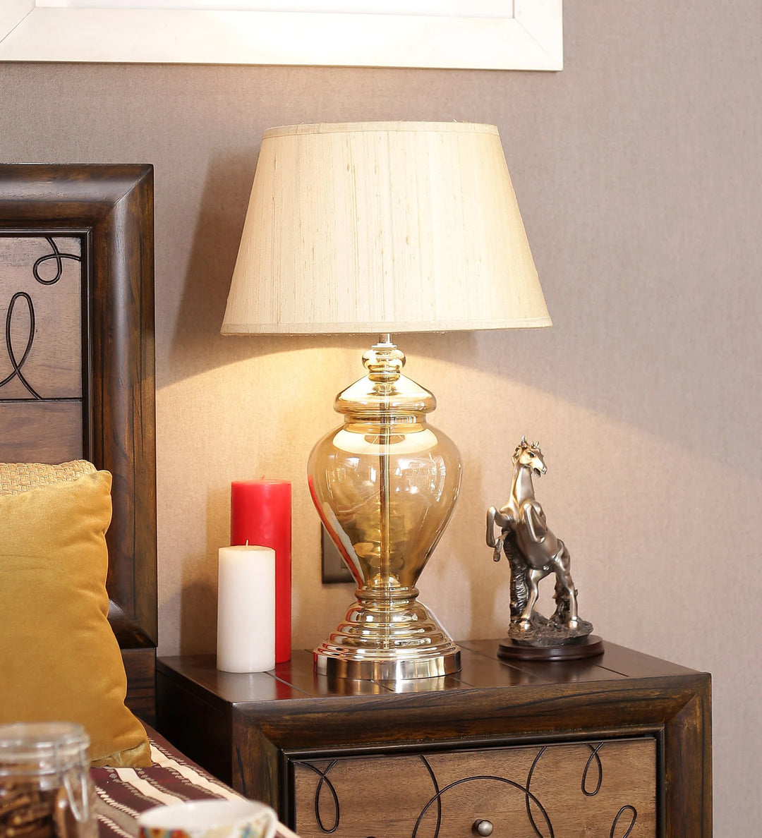 SYRACUSE champagne Glass Table Lamp With Cotton Shade