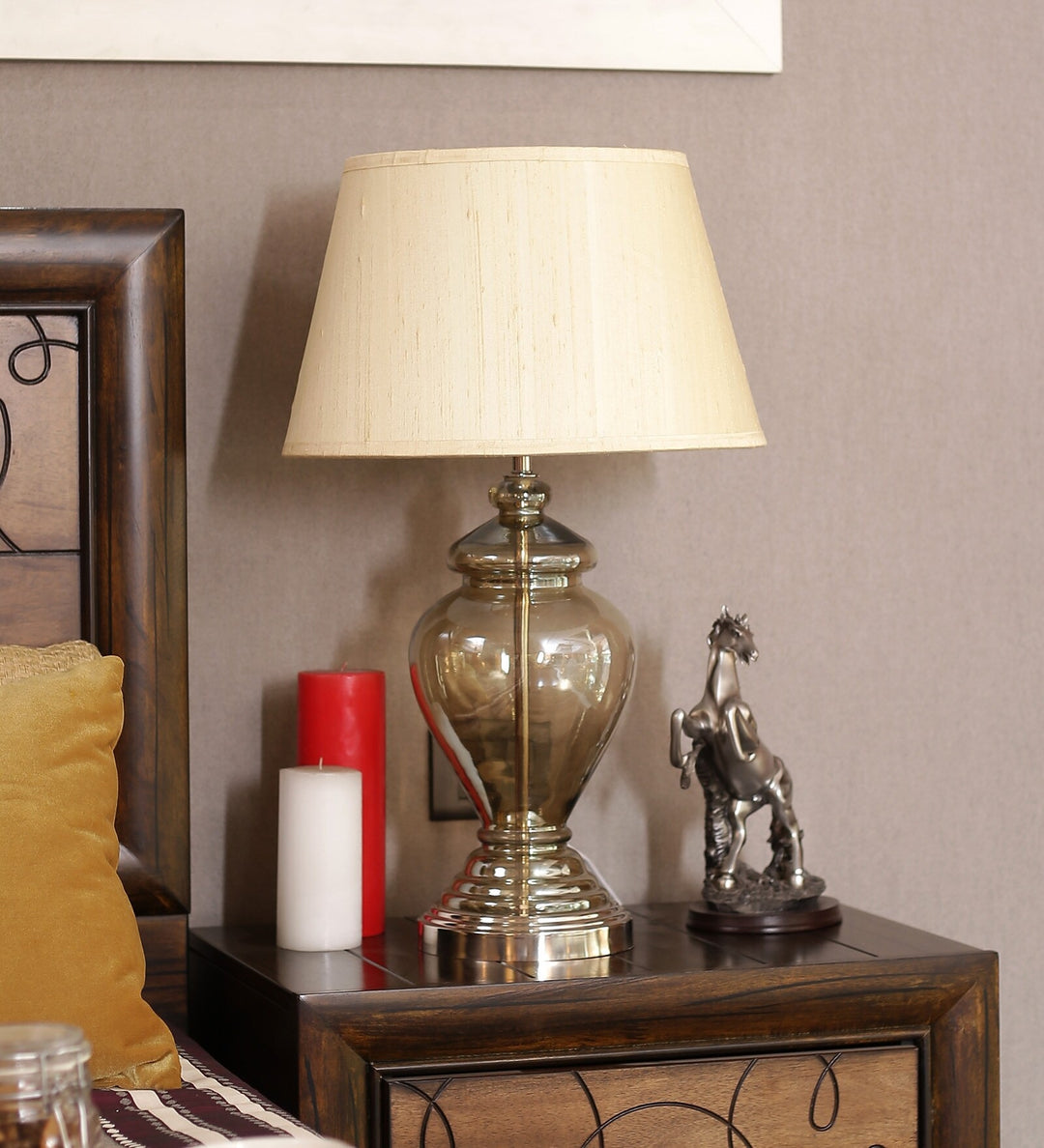 SYRACUSE champagne Glass Table Lamp With Cotton Shade