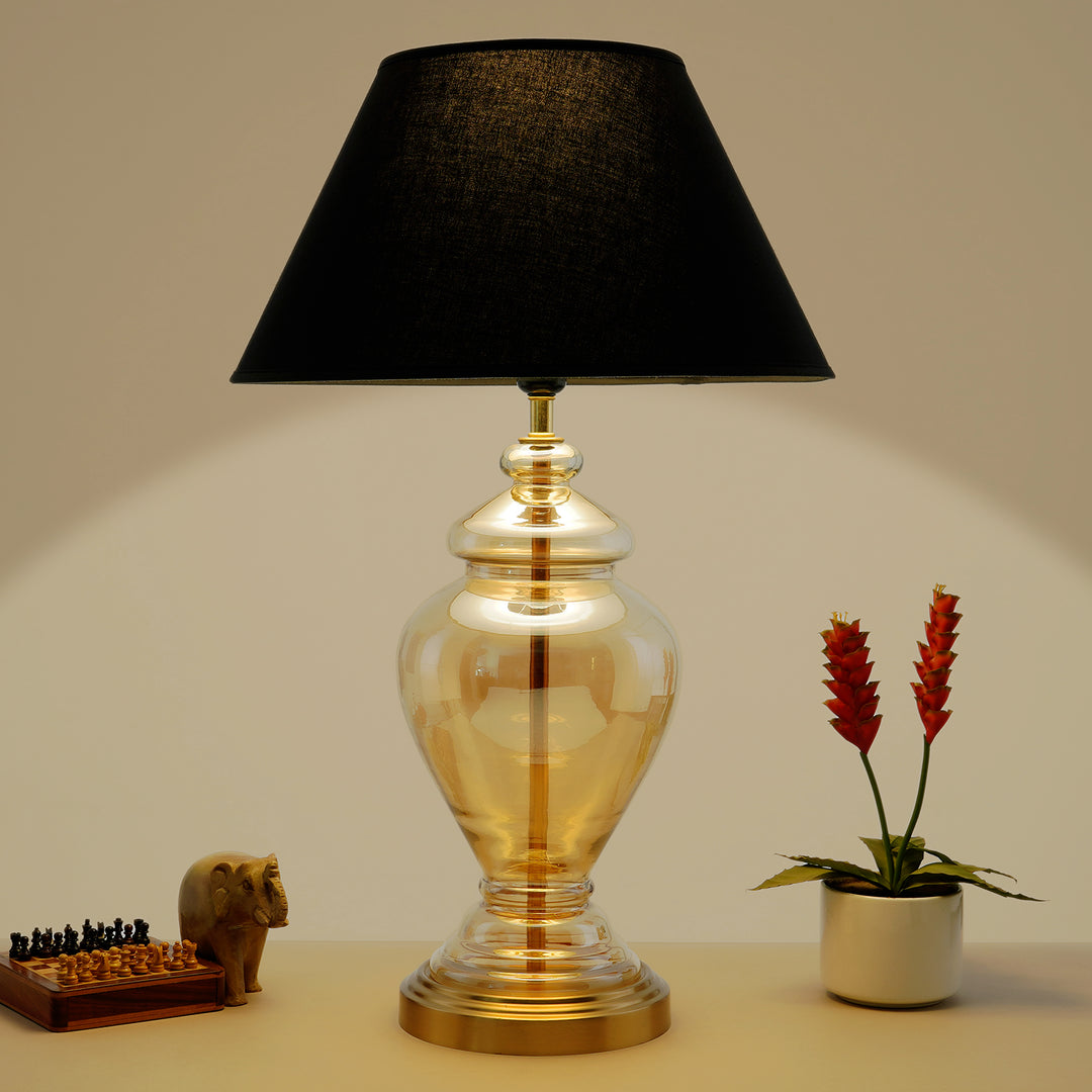 SYRACUSE Amber Glass Table Lamp With Cotton Shade