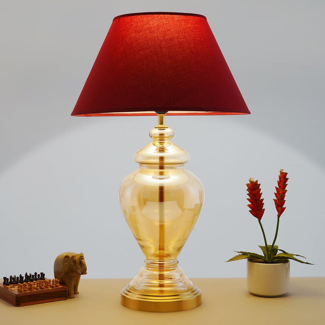SYRACUSE Amber Glass Table Lamp With Cotton Shade