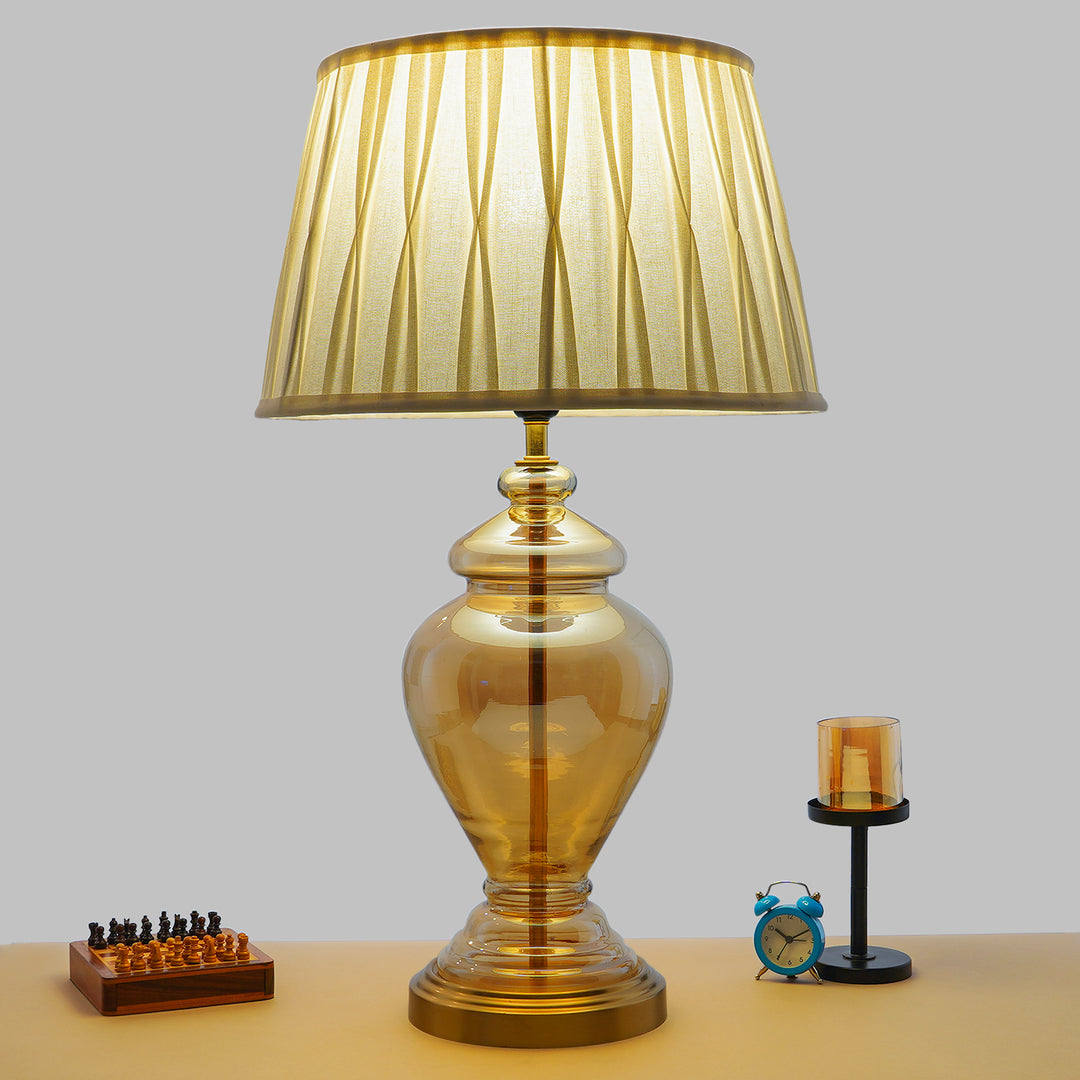SYRACUSE Amber Glass Table Lamp With Cotton Shade