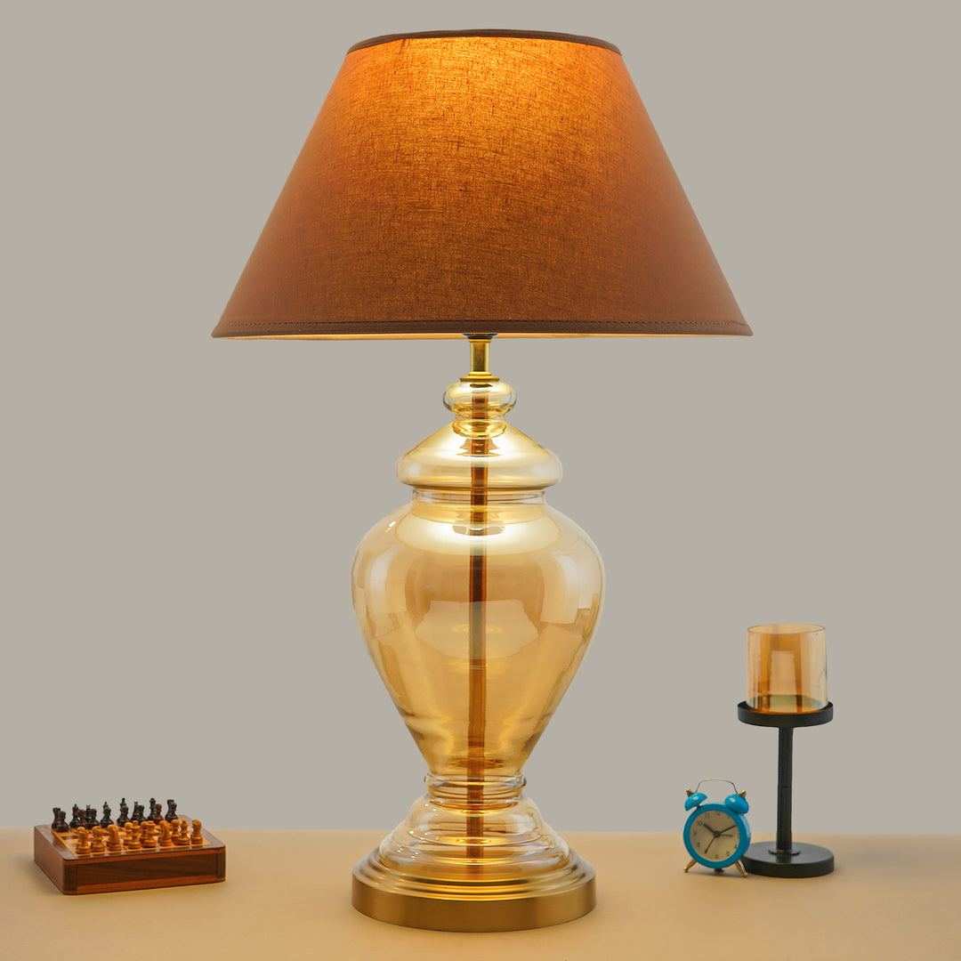 SYRACUSE Amber Glass Table Lamp With Cotton Shade